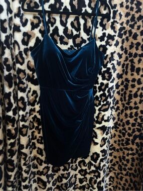 Aqua Midnight Blue Velvet Ruched Mini Dress